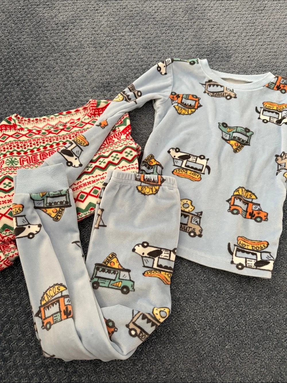 Carter's Light Blue Fleece Pajama Set with Food Truck Print